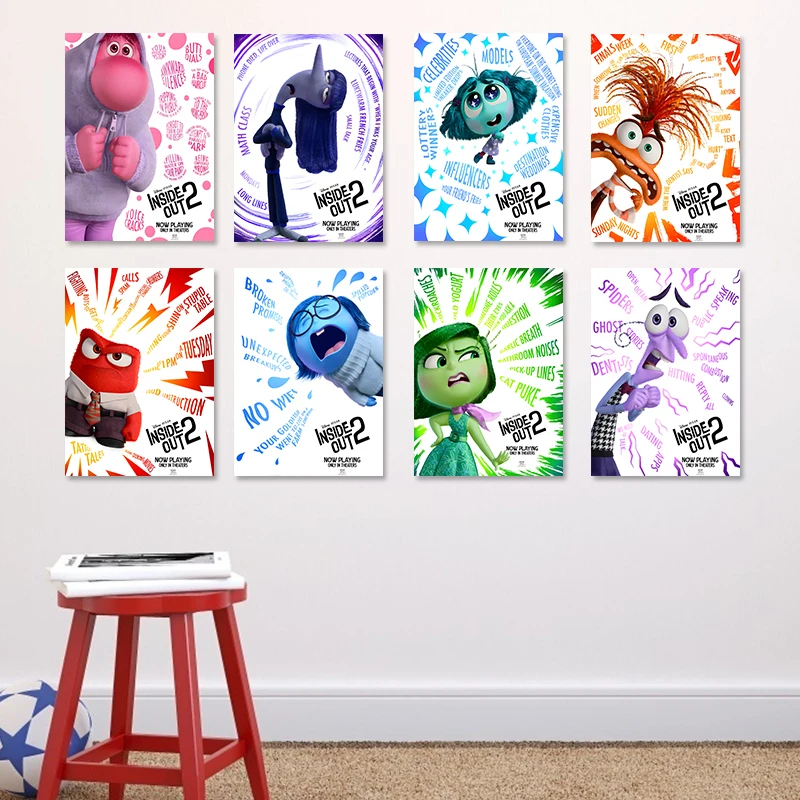 Newest Disney Movie Inside Out 2 Graffiti Poster Cartoon Funny Canvas Painting Prints Nursery Motivational Wall Art Decoration