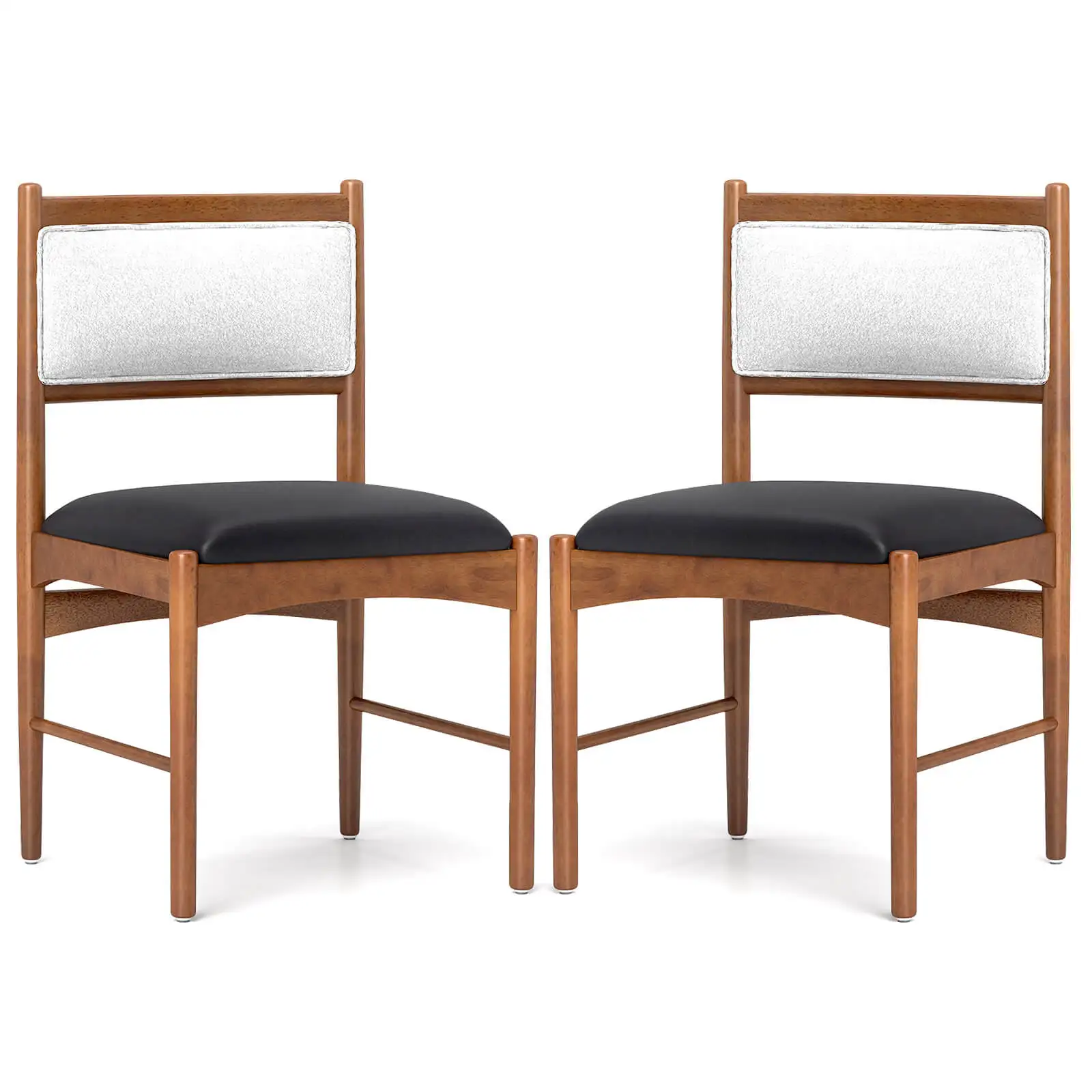 Wooden Dining Chair Set of 2 w/ Rubber Wood Frame Faux Leather Padded Seat