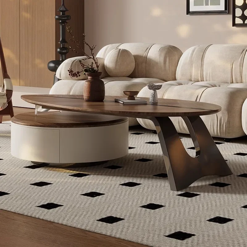 

ForHousehold French retro small apartment creative walnut color coffee table combination