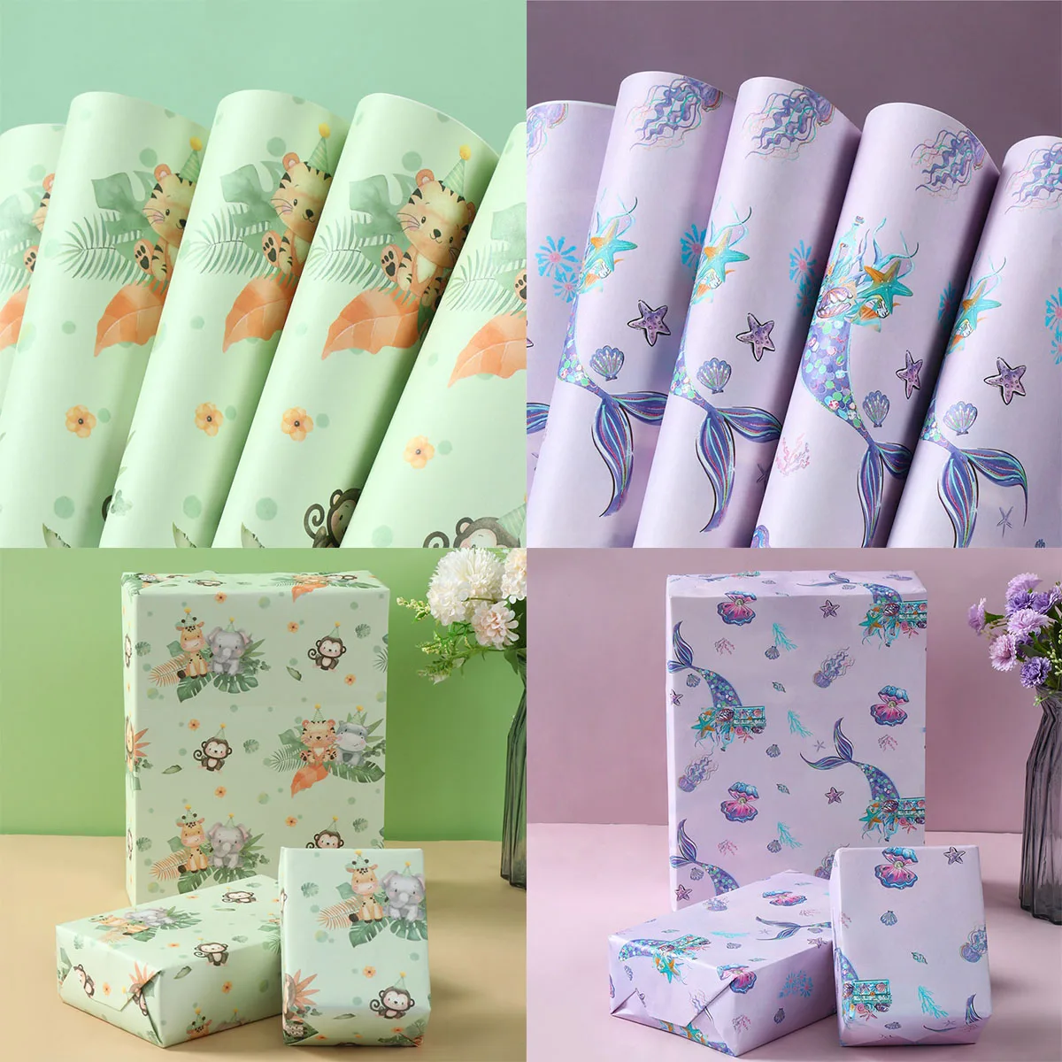 Mermaid DIY Gift Wrapping Paper Mermaid Birthday Party Decor Kids Jungle Animal Party Baby Shower Wedding Gift Package Decor