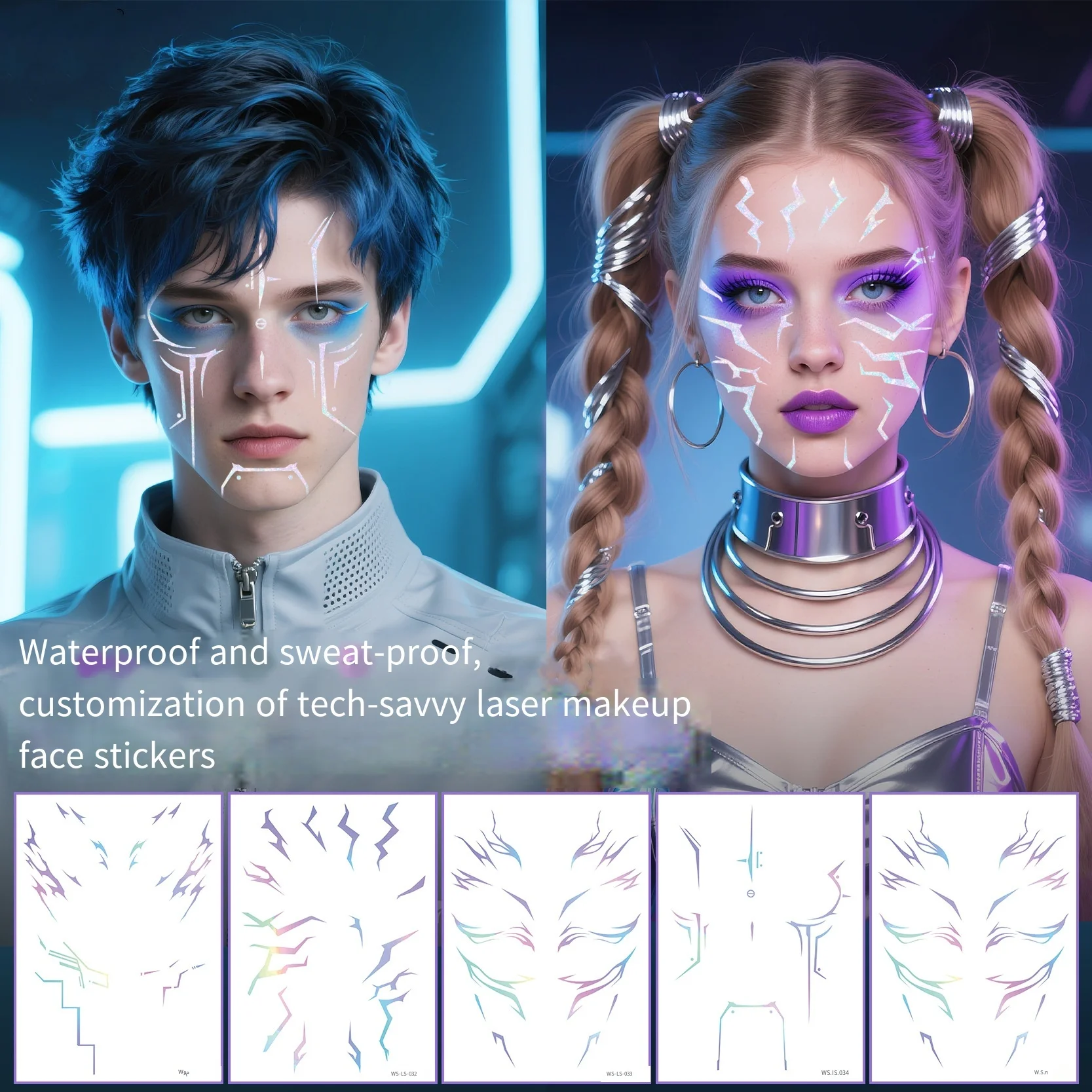 Laser tatuagem temporária adesivos anime cosplay palco desempenho maquiagem à prova dwaterproof água adesivo facial decorações de festa de halloween