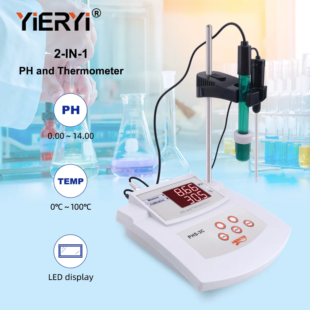 

Yieryi PHS-3C Desktop PH Meter Laboratory Aquarium Swimming Pool Automatic Calibration Acidity Water Quality Analyzer Monitor