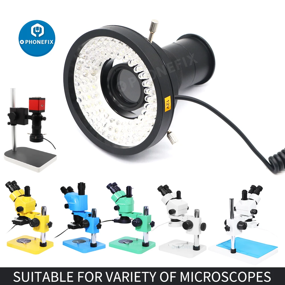 

Adjustable Microscope Illumination Lamp 61mm Aluminum Alloy 96 Pcs LED Ring Light for Stereo Microscope Digital Camera Magnifier