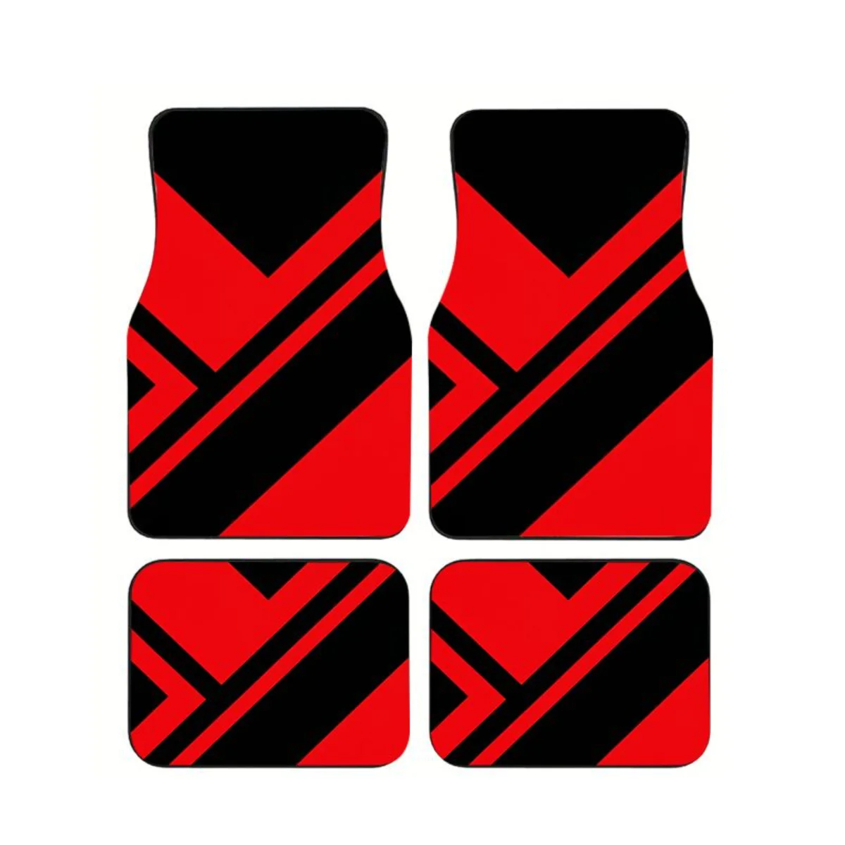 Alfombrillas de Coche con Rayas Chevron Rojas y Negras, 4 Piezas, Universales, Deportivas, Antideslizantes, Juego Completo de Alfombras para Auto, Accesorios Interiores para SUV