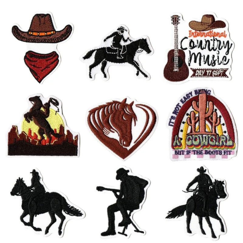 Western Iron on/Sew on Patches,Wild West Cowboy Embroidered Applique,Retro Cool Decoration for Clothes,Hat,Backpack,Jeans