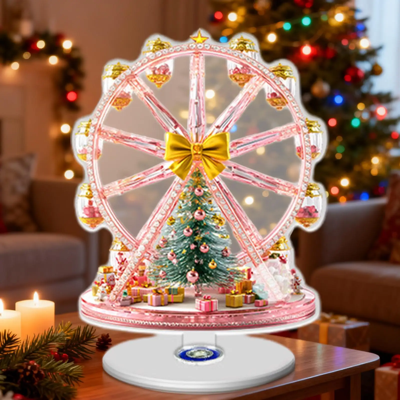 Christmas Centerpiece 2D Vintage Ferris Wheels Rotating Base Table Christmas Decor With Tree Design For Tiered Tray Party