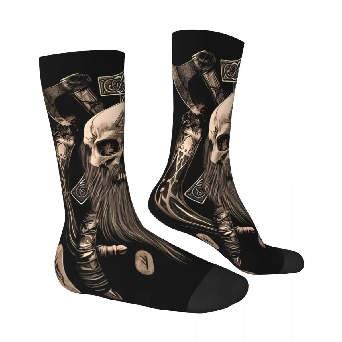 Beard Skull Valknut Symbol Viking Mythology Socks Male Mens Women Summer Stockings Hip Hop