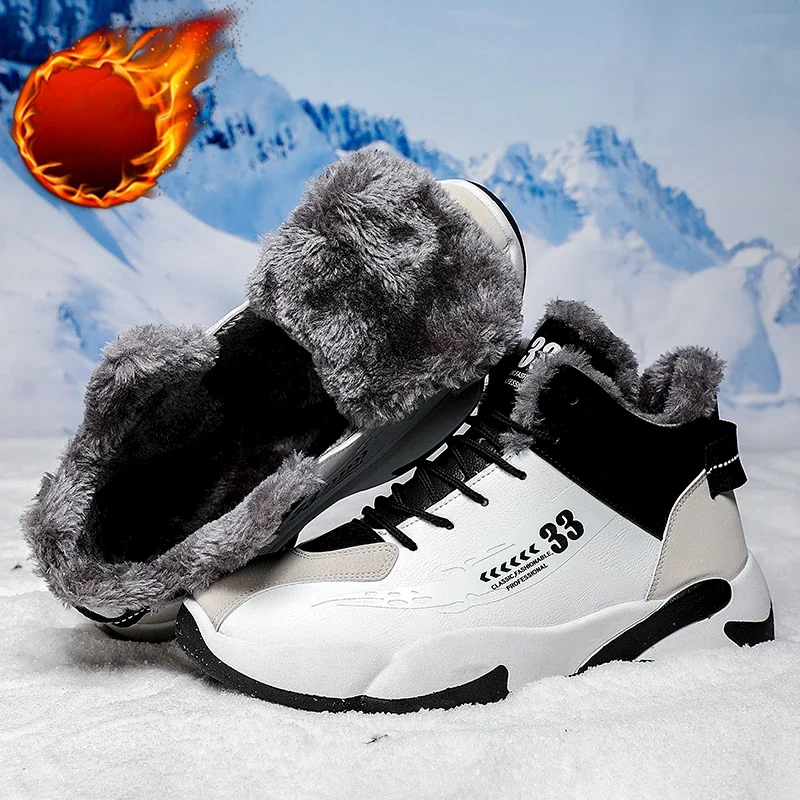 Winter Keep Warm Fur Basketball Boots Men Sneakers High Top Lace Up Ankle Sport Shoes Basket Homme Plush Casual Sneakers