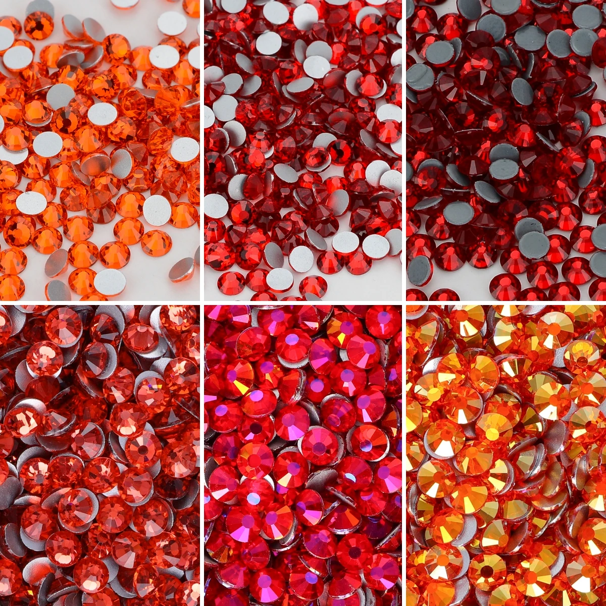 SS6-SS30 Red Glass Flatback Rhinestone Multi Color Glitter Round Stones Rhinestones for DIY Nail Art Fabric Clothing Decorating