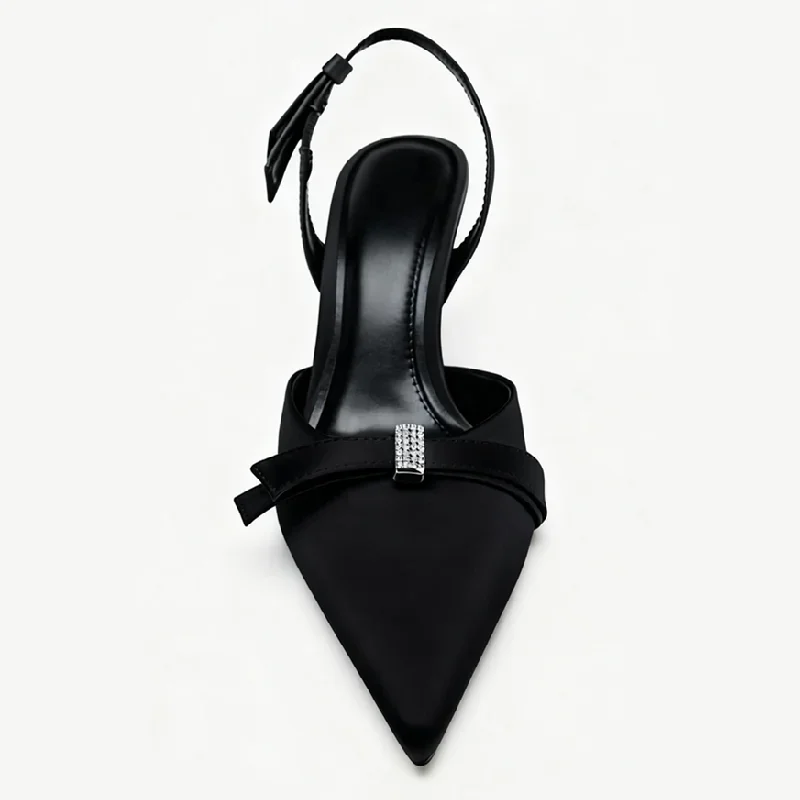 أنيقة عالية الكعب للنساء Bowknot مزين مثير أشار تو عارية الذراعين كعب صندل فاخر فستان الحفلات مضخات Zapatos De Mujer #4