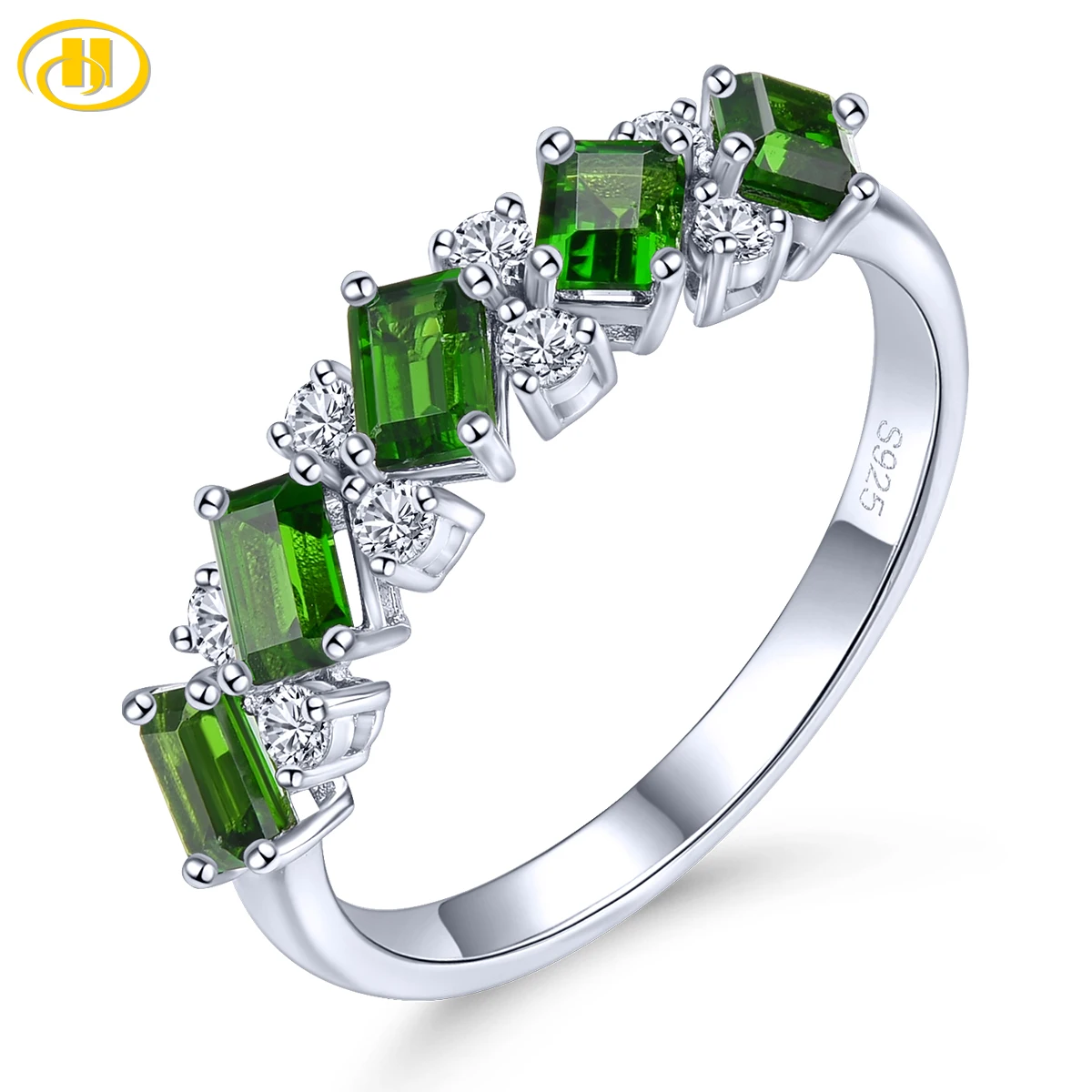 Natural Diopside Solid Sterling Silver Rings 1.1 Carats Genuine Green Gemstone Women Fine Jewelrys S925 Daily Style Gifts