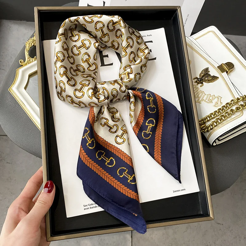2024 New Silk Shawl Square Scarf for Women Neckerchief Female Headband Hair Wrap Print Ladies Foulard Fashion Hijab Bandana image 5