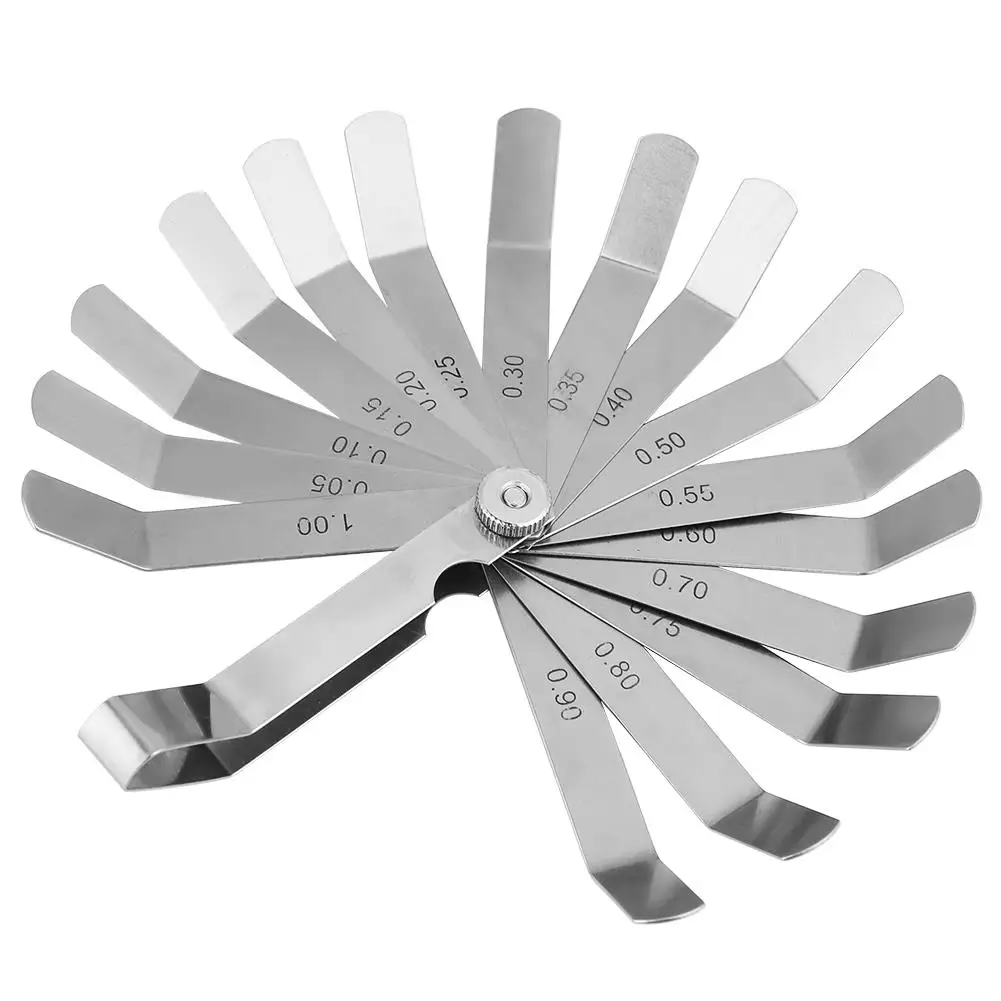 16 Blades Stainless Steel Feeler Gauge 0.05-1.00mm Thickness Curved Ruler for Welding Inspection Tool