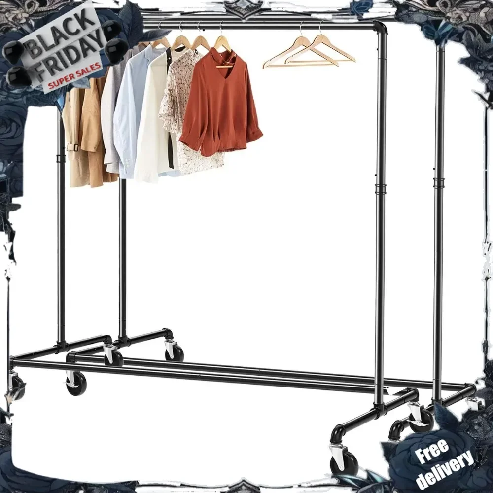 

Clothes Rack, Z Base Garment Rack, Industrial Pipe Clothing Rack on Wheels with Brakes, Commercial Grade Heavy Duty