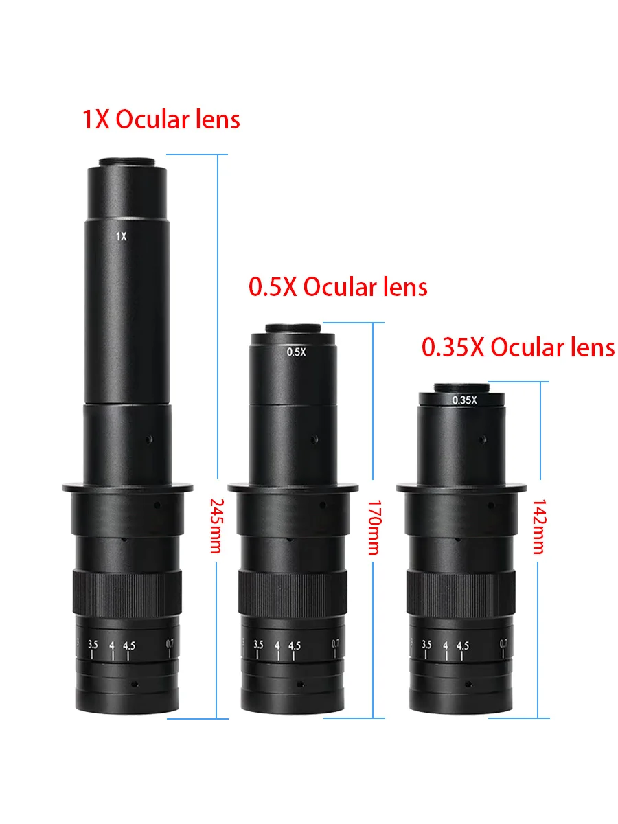 Adjustable 100X 200X 400X 800X Zoom C Mount Barlow Glass Lens 0.7X~4.5X Magnification For Microscope Camera Objective Lens