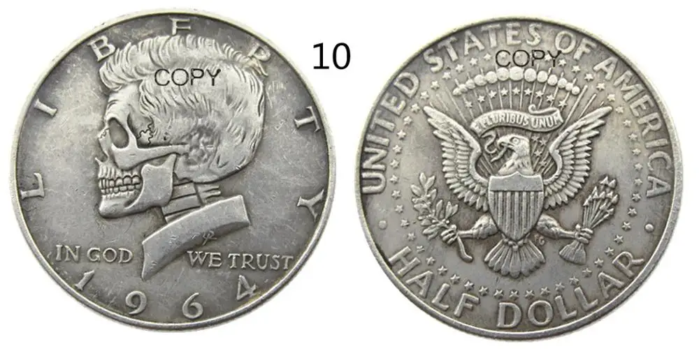 FK(10)Hobo Creative 1964 Kennedy Silver Half Dollar skull zombie skeleton hand carved Copy Coins