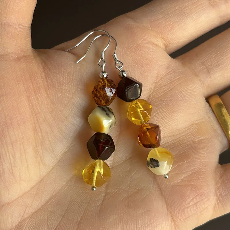 متعدد الألوان العنبر أقراط للنساء هدية S925 الفضة رائع القرط المتدلي البلطيق 2026 جديد فريد الأوجه كهرمان حقيقي مجوهرات #3