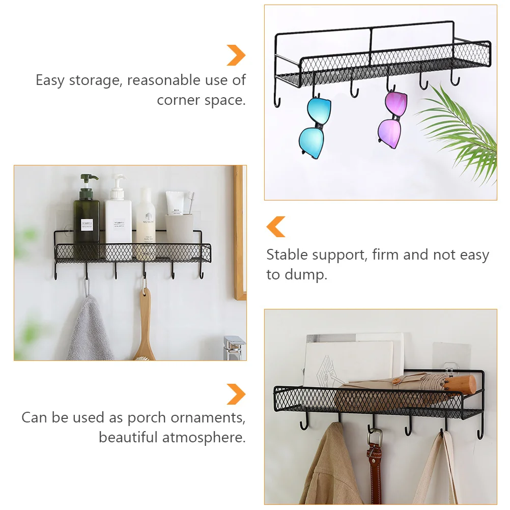 

Wall Mounted Iron Rack Kitchen Organizer Drying Shelf Wrought Hooks Storage Holder Home Decor Modern Sturdy Support Easy
