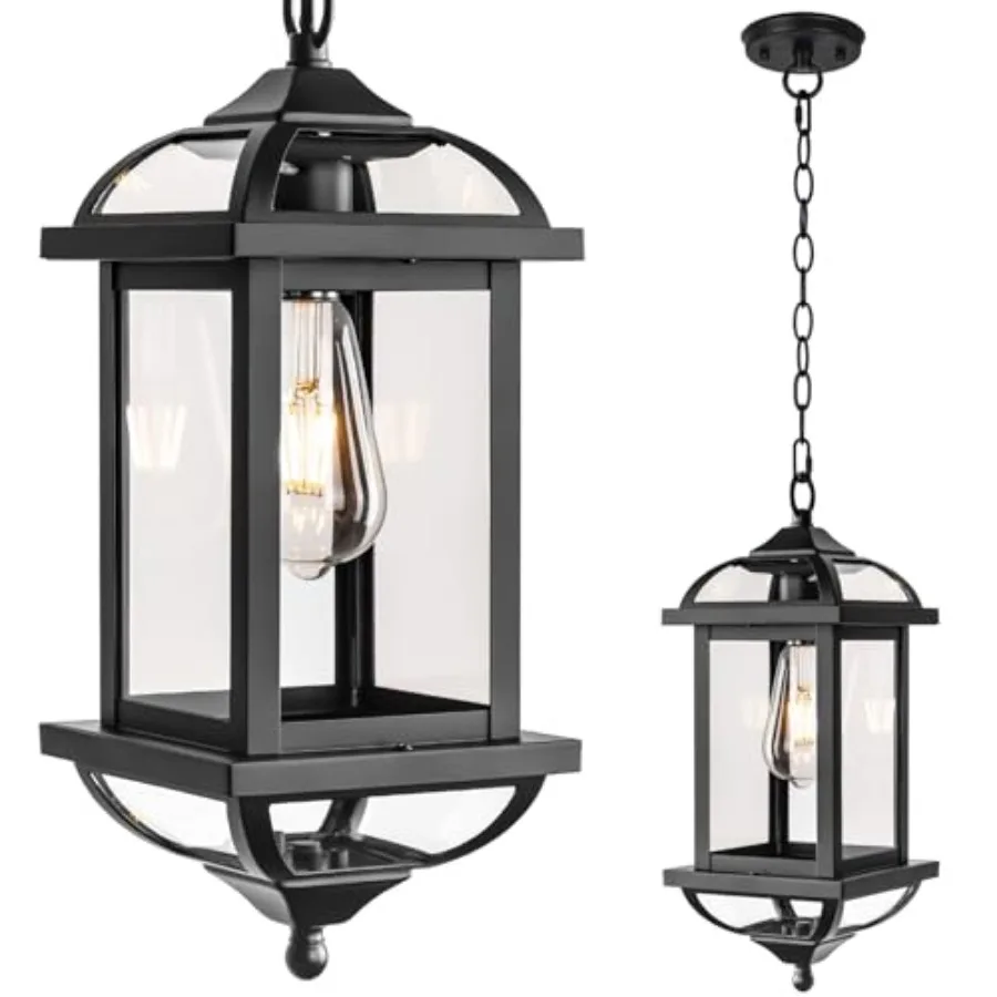 

Large Outdoor Pendant Light Fixture Ceiling 16 Inch, Anti-Rust Aluminum Outdoor Chandelier for Porch with IP65 Waterproof Clear