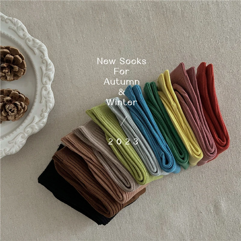 1 Pairs Candy Color Children Socks Soft Cotton Double Needle Spring Kids Tube Socks Girls Boys School Sports Socks For 1-12Year