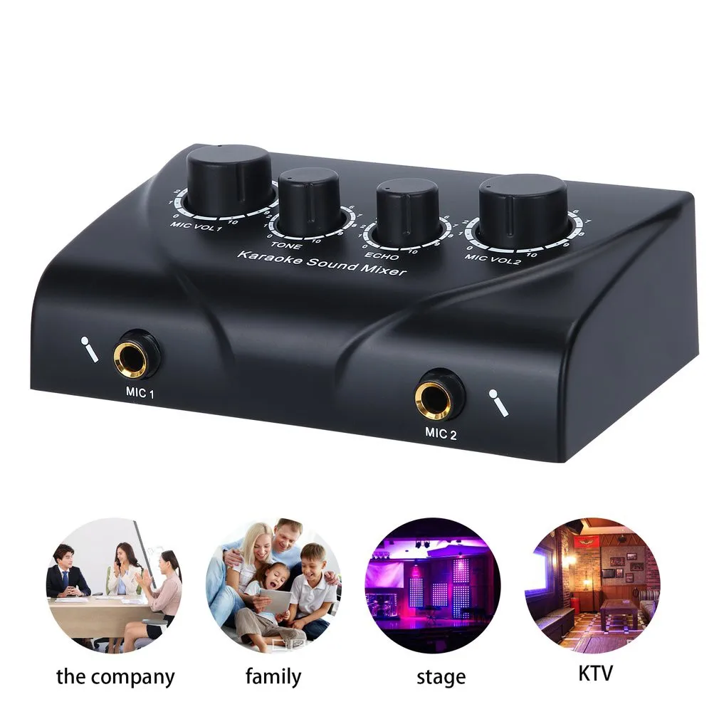 

Portable Sound Mixer Echo Audio Mixer Sound Speaker Mini Microphone Amplifier Double Mic Inputs for Company PC TV Party Studio