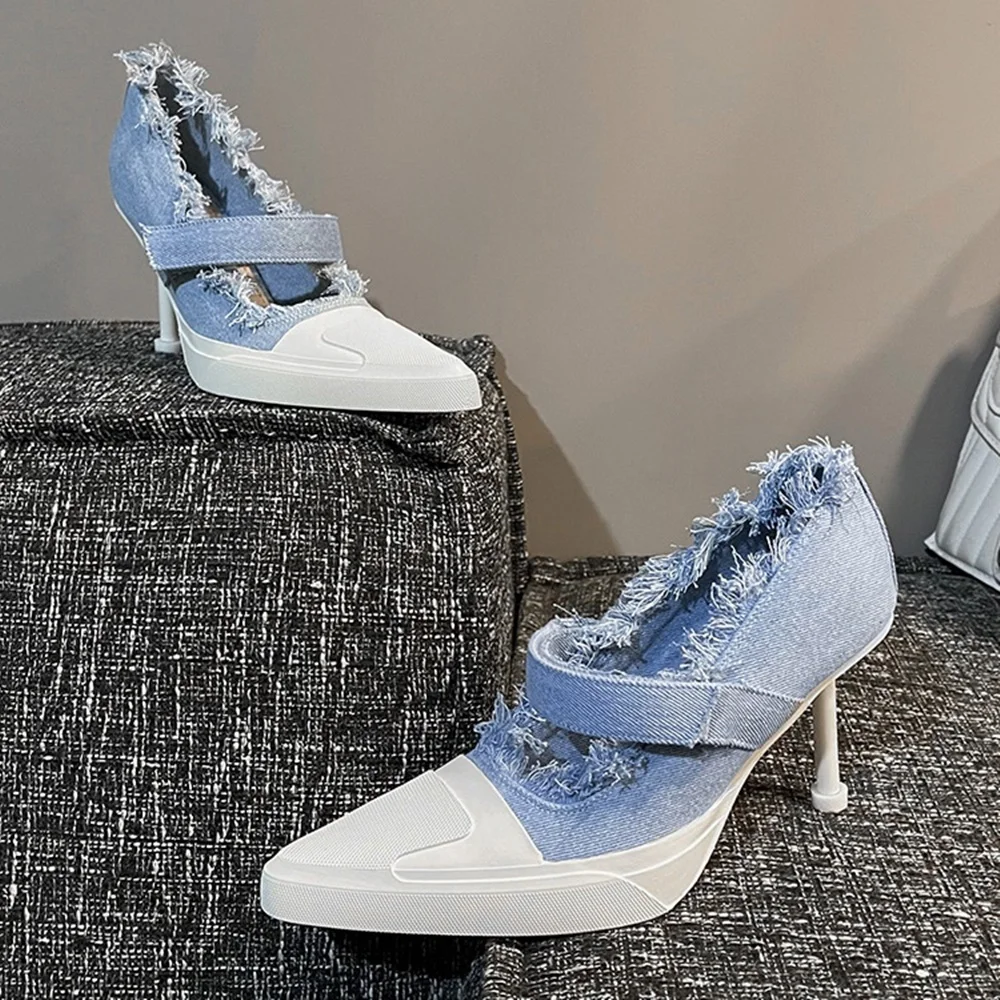 

Pointed Denim Hook & Loop Women's Pumps 2025 Spring New Sexy Street Stiletto Mary Janes Fashion Party Casual Elegant Pumps
