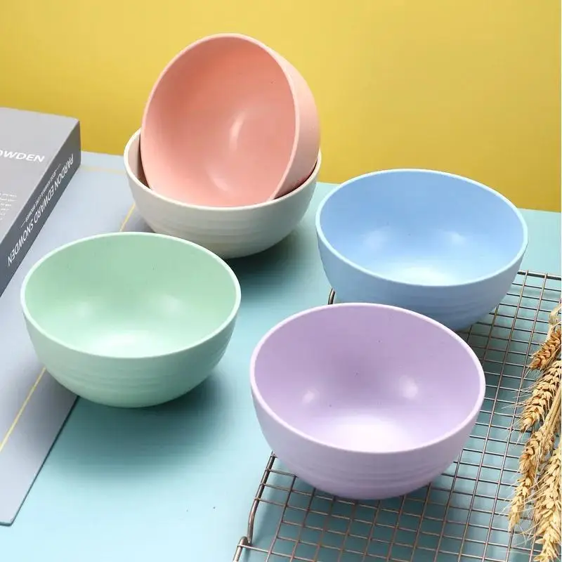 Wheat Straw Anti-Fall Bowl Dinner Bowl Bamboo Fiber Divided Dining Bowl Cartoon Snack Tray Breakfast Dishes Kitchen Tableware