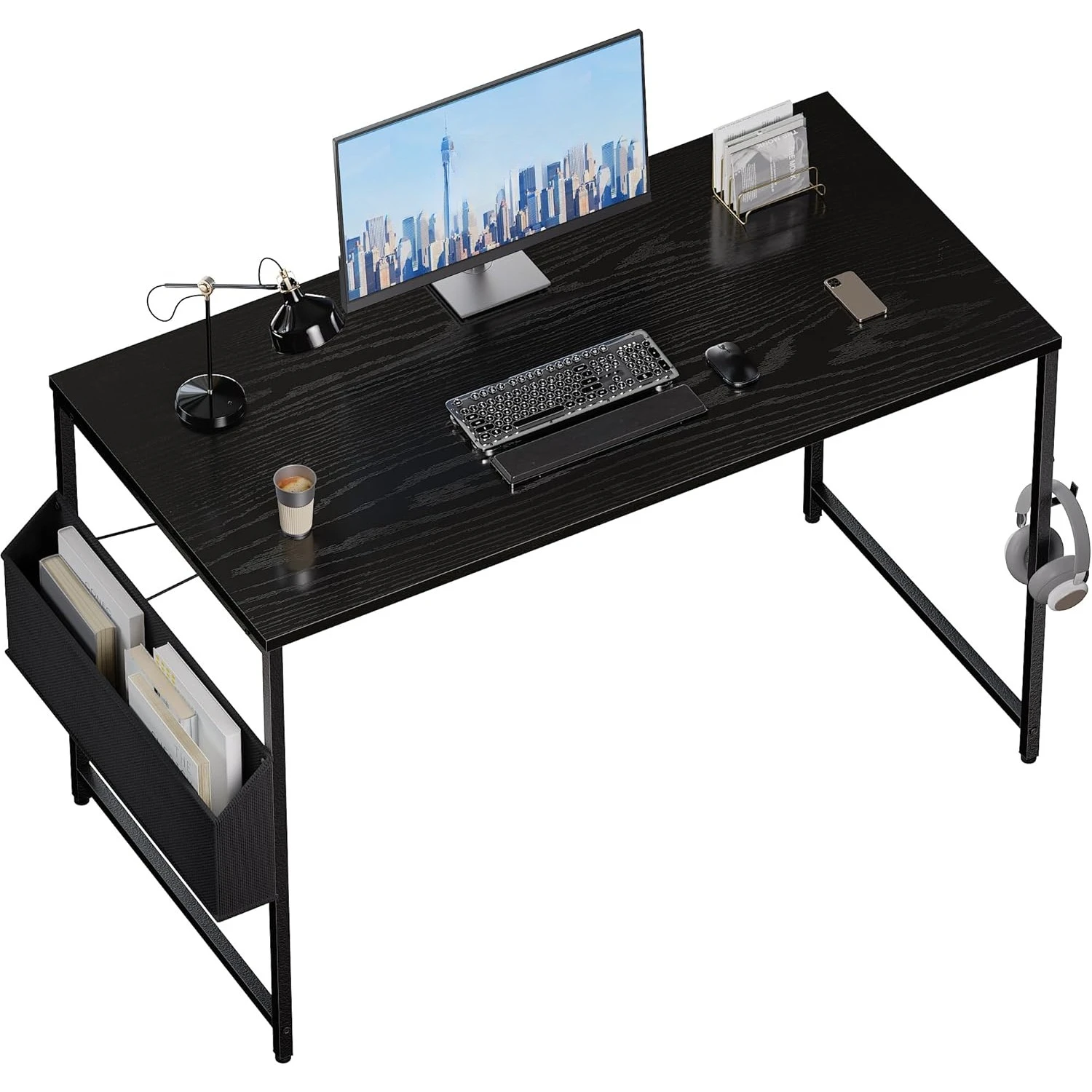 

47 Inch Computer Desk for Small Spaces with Storage Bag, Home Office Work Desk with Headphone Hook, Small Office Desk Study