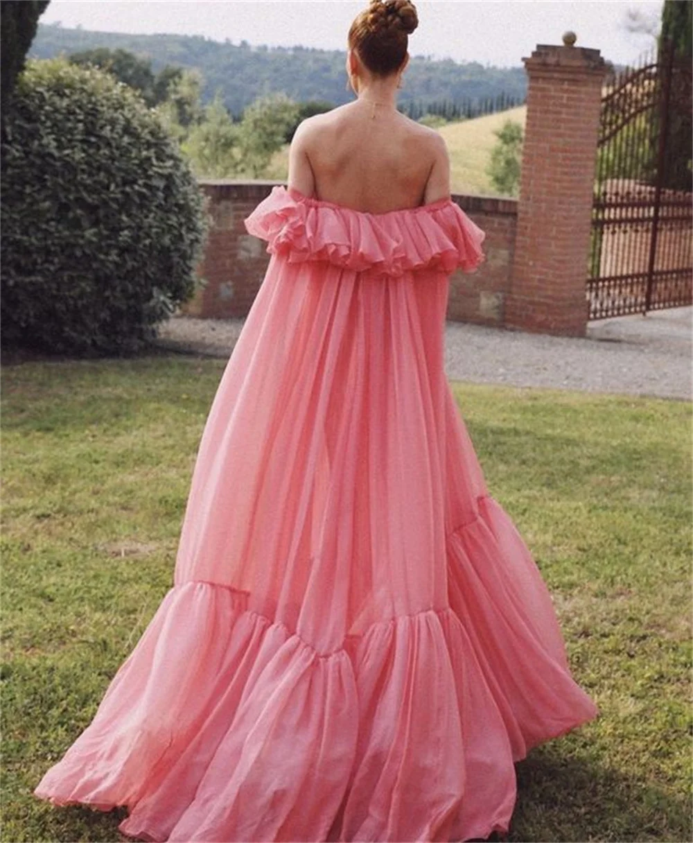 Amanda Elegant Off Shoulder فساتين السهرة Crimping Tulle Floor Lenght Prom Dress 2023 Sexy Short Sleeve Watermelon Red Prom Gown