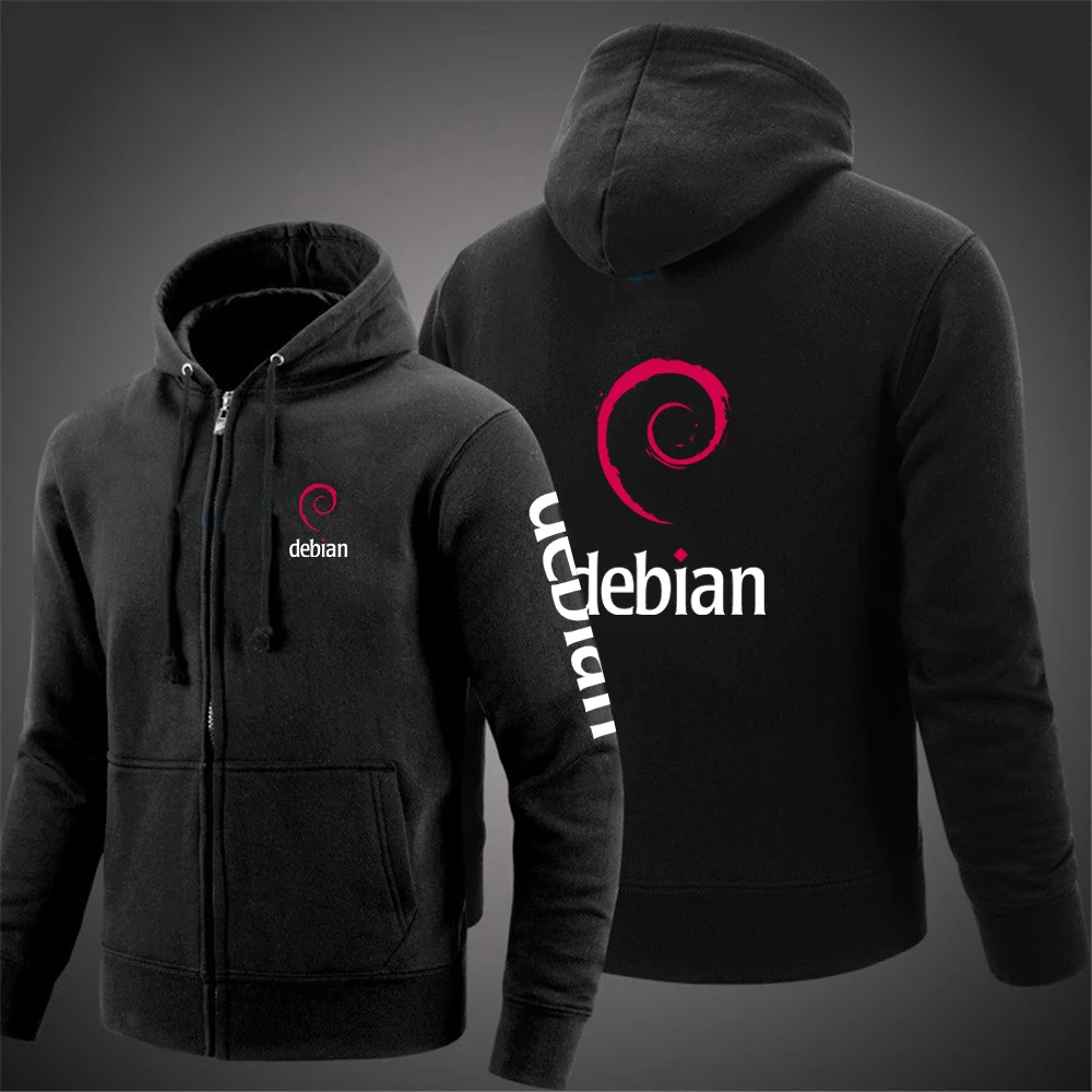 2024 Spring Autumn Men's Linux Debian Logo Print Casual Solid Color Hooded Cardigan Popular Casual Classic Zipper Hooded Hoodies