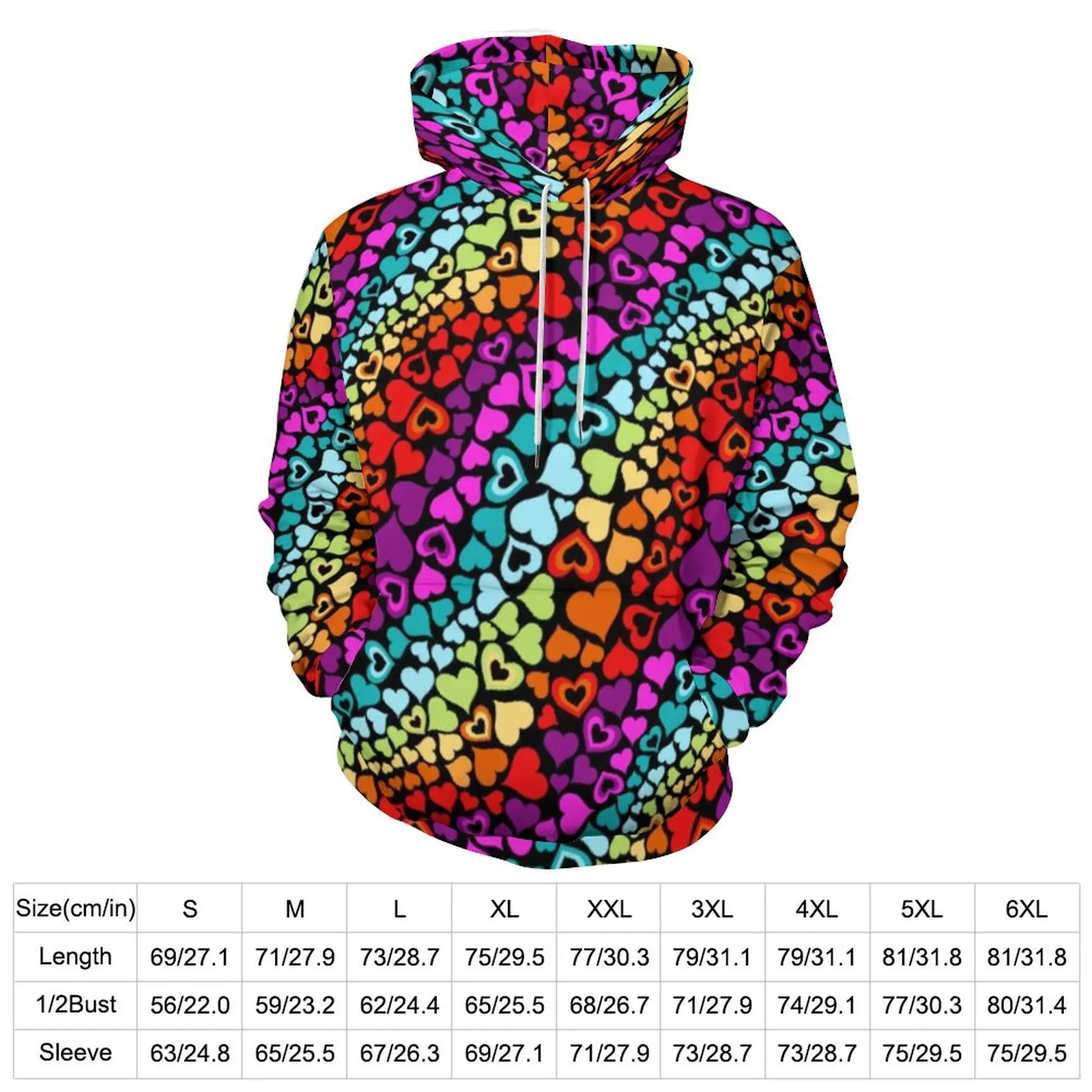 Rainbow Love Hearts Casual Hoodies Valentine Y2k Design Loose Hoodie Winter Long Sleeve Street Wear Oversize Sweatshirts