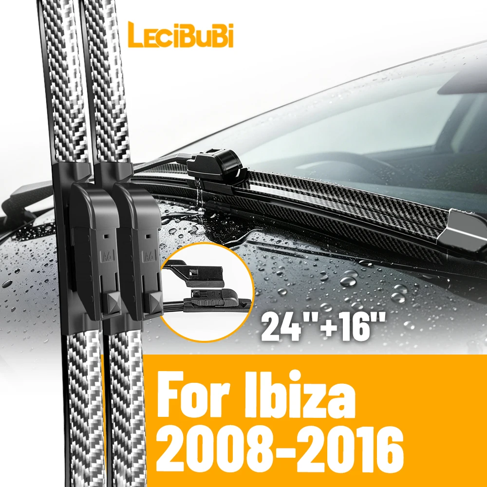 

2pcs Front Windshield Windscreen Wiper Blades For Seat Ibiza 6J 2008-2016 Carbon Fibre Rubber Brushes Car Accessories 24"+16"