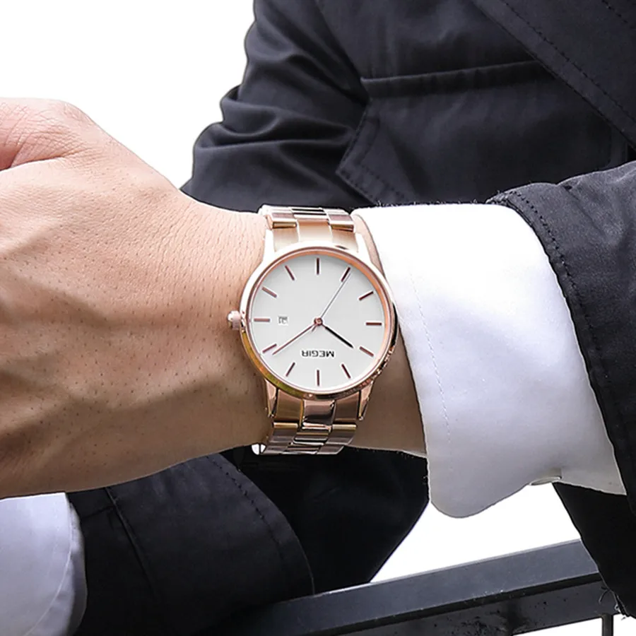 MEGIR кварцевые часы для мужчин, роскошные наручные часы со стальным ремешком, деловые повседневные часы, водонепроницаемые часы с датой, Relogio Masculino 2164