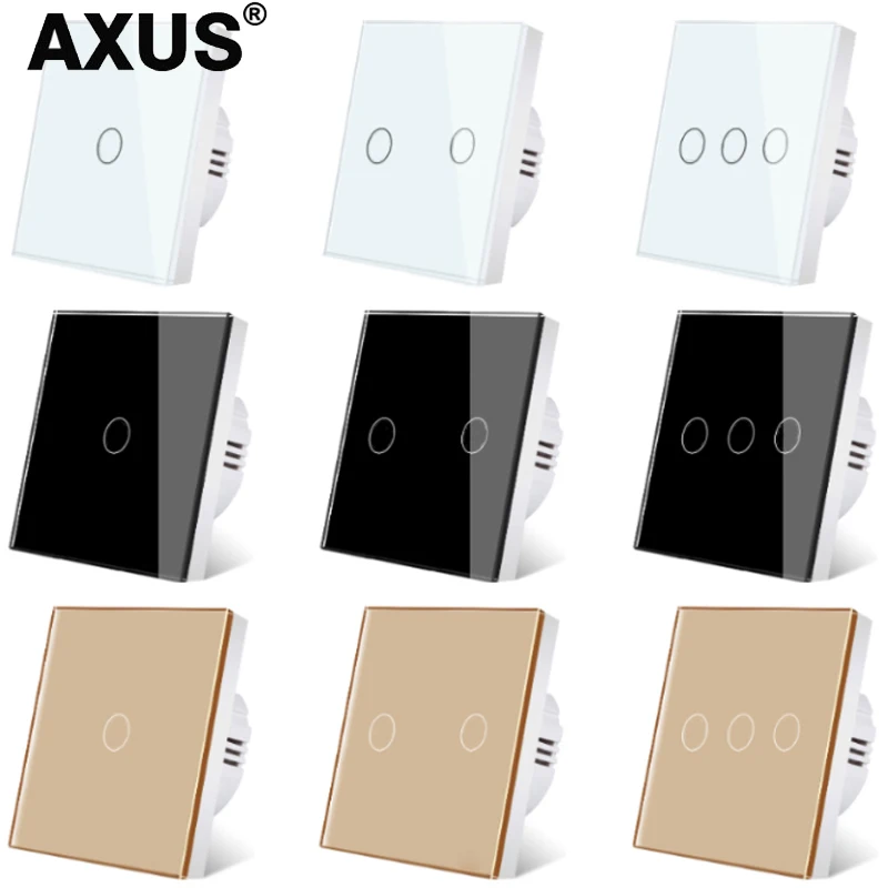 EU Touch Switch AC100-240V Wall Light Switches Led Backlight Sensor Panel Crystal Glass Lamp Button On Off No Neutral Wire