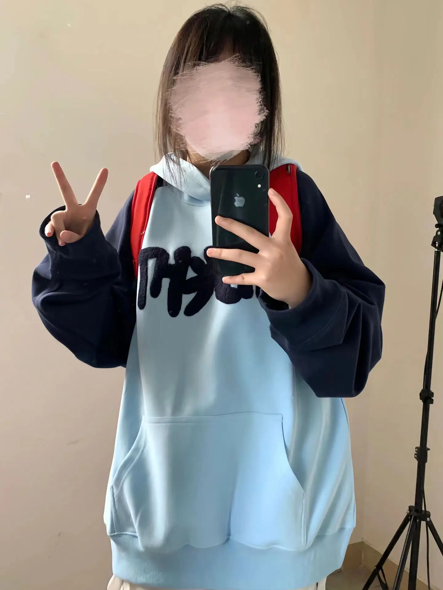 Felpa con cappuccio americana retrò da donna Primavera Autunno Allentato oulder Insertion Overhead irt Coreano Sle Pendolarismo Lungo Sve stampato