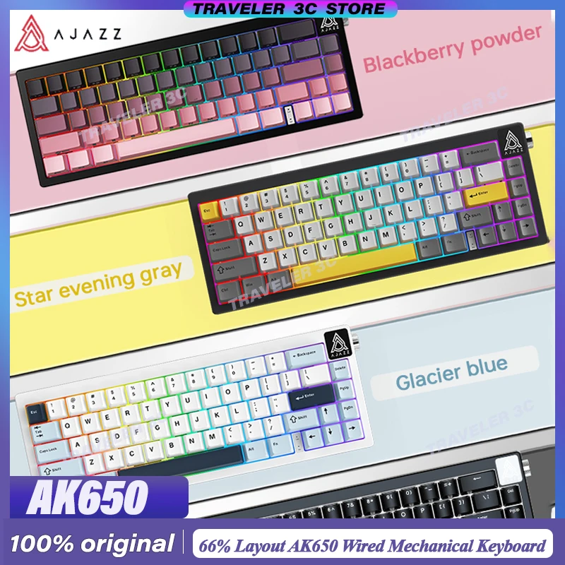 

NEW AJAZZ AK650 Wired Mechanical Keyboard Two-stage Support Control Knob Hifi Switch Gasket Customized Hot Swap Dynamic RGB
