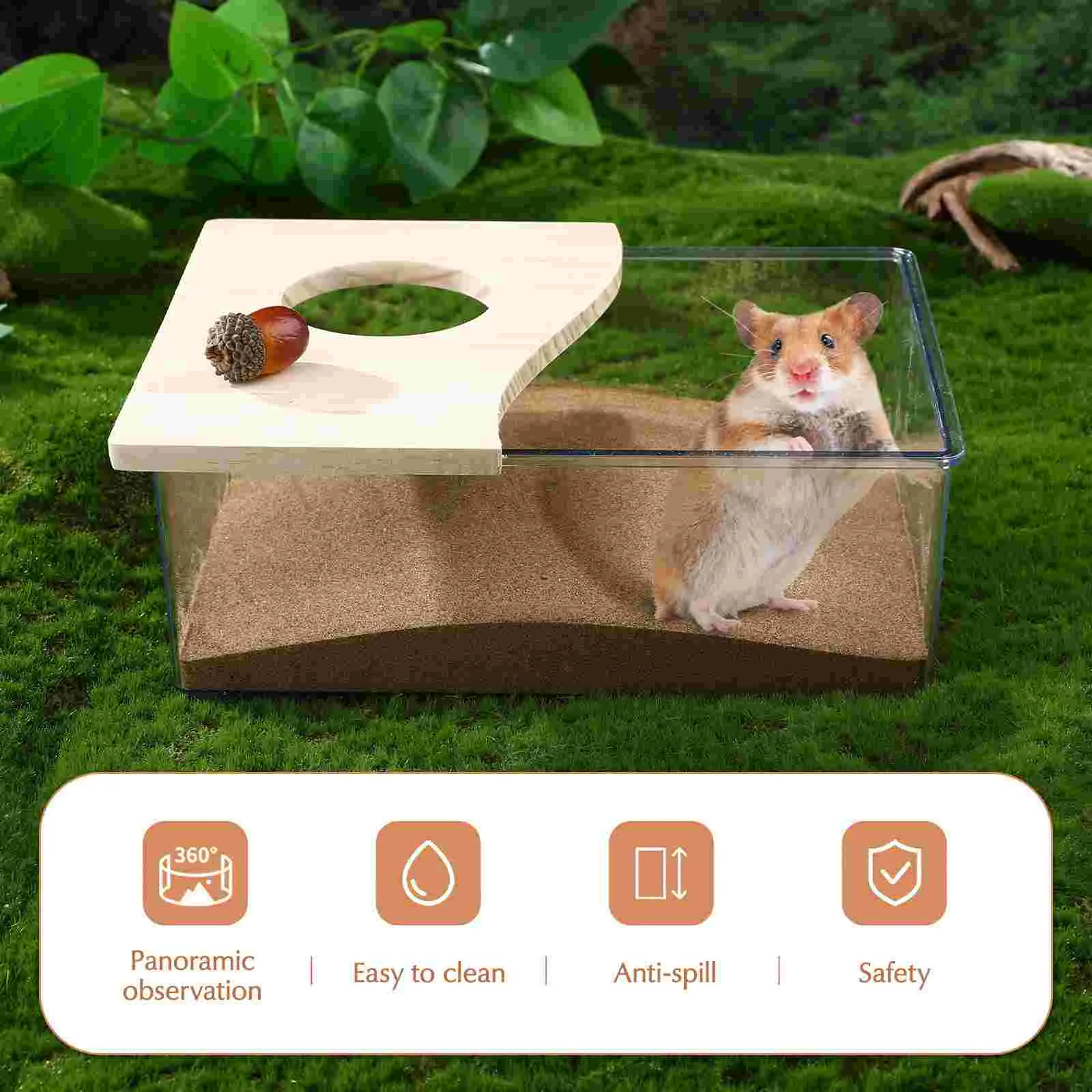 Mandi Kotak Pasir Hamster untuk Hamster Wadah Debu Chinchilla Persediaan Hewan Peliharaan Akrilik Rumah Transparan Sepenuhnya