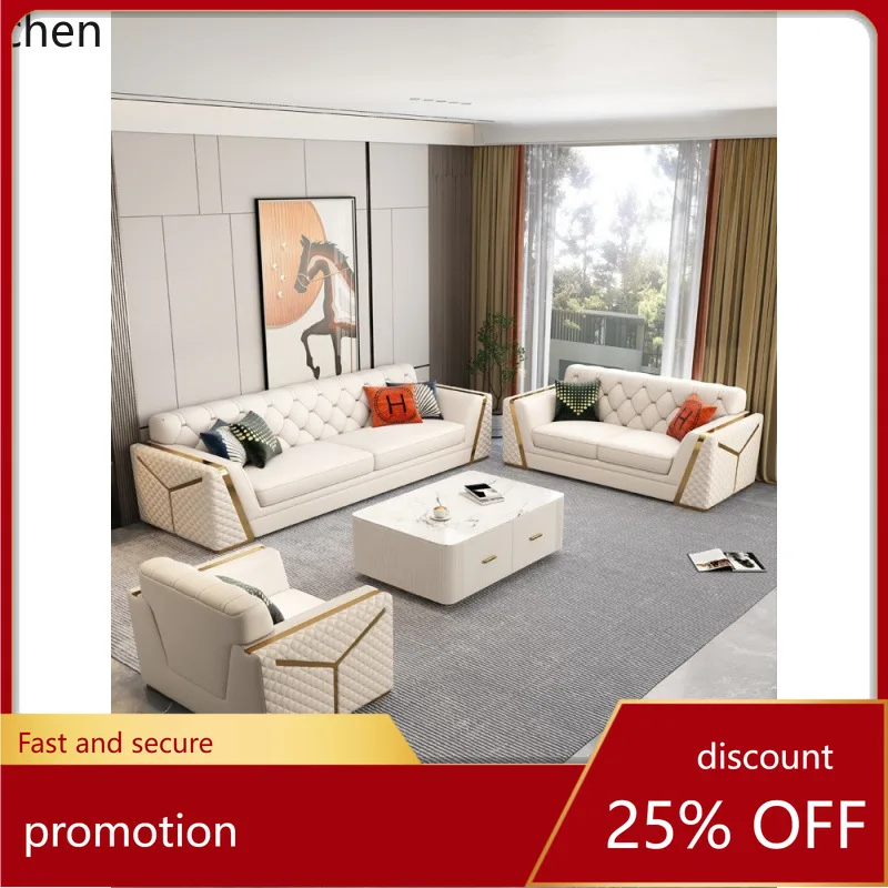 

ZML New Modern Minimalist Small Apartment Living Room Genuine Leather Sofa Set