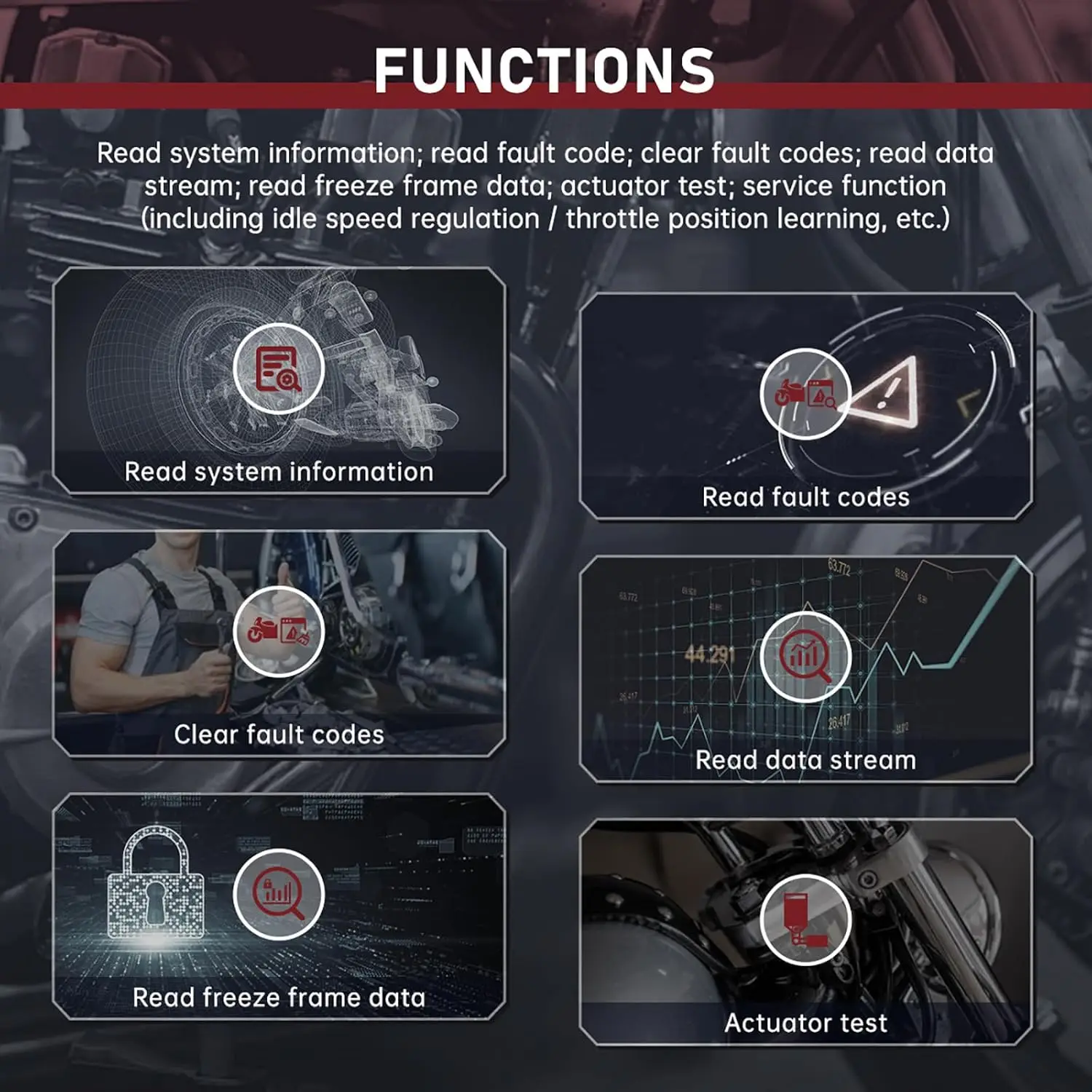 เครื่องมือวินิจฉัยรถจักรยานยนต์ M3-A OBDII 16P, ใช้งานร่วมกับ 2/3/4P และคาวาซากิ 4-6P