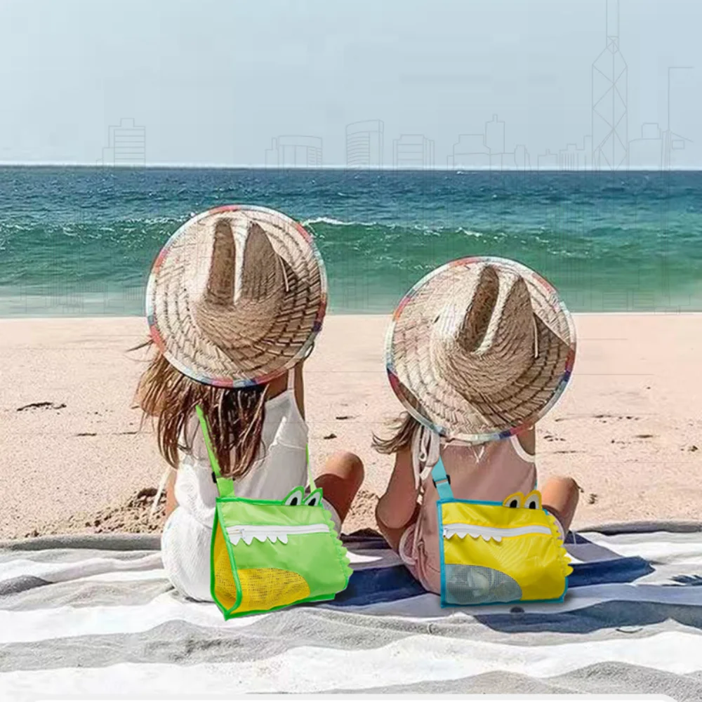 Bolsa de almacenamiento de juguetes de playa de tela Oxford, malla colorida, bolsa pequeña de malla de cocodrilo, bolsas de conchas marinas