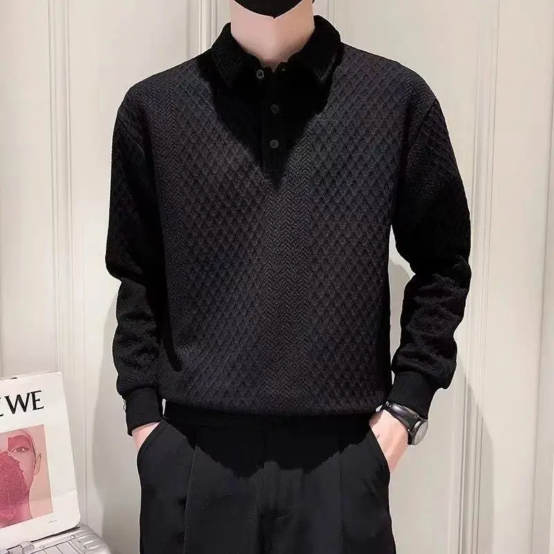 Spring Autumn American Style Solid Color Polo Shirts Pullover Men Korean Minority Casual Flip Collar Handsome Comfortable Tops