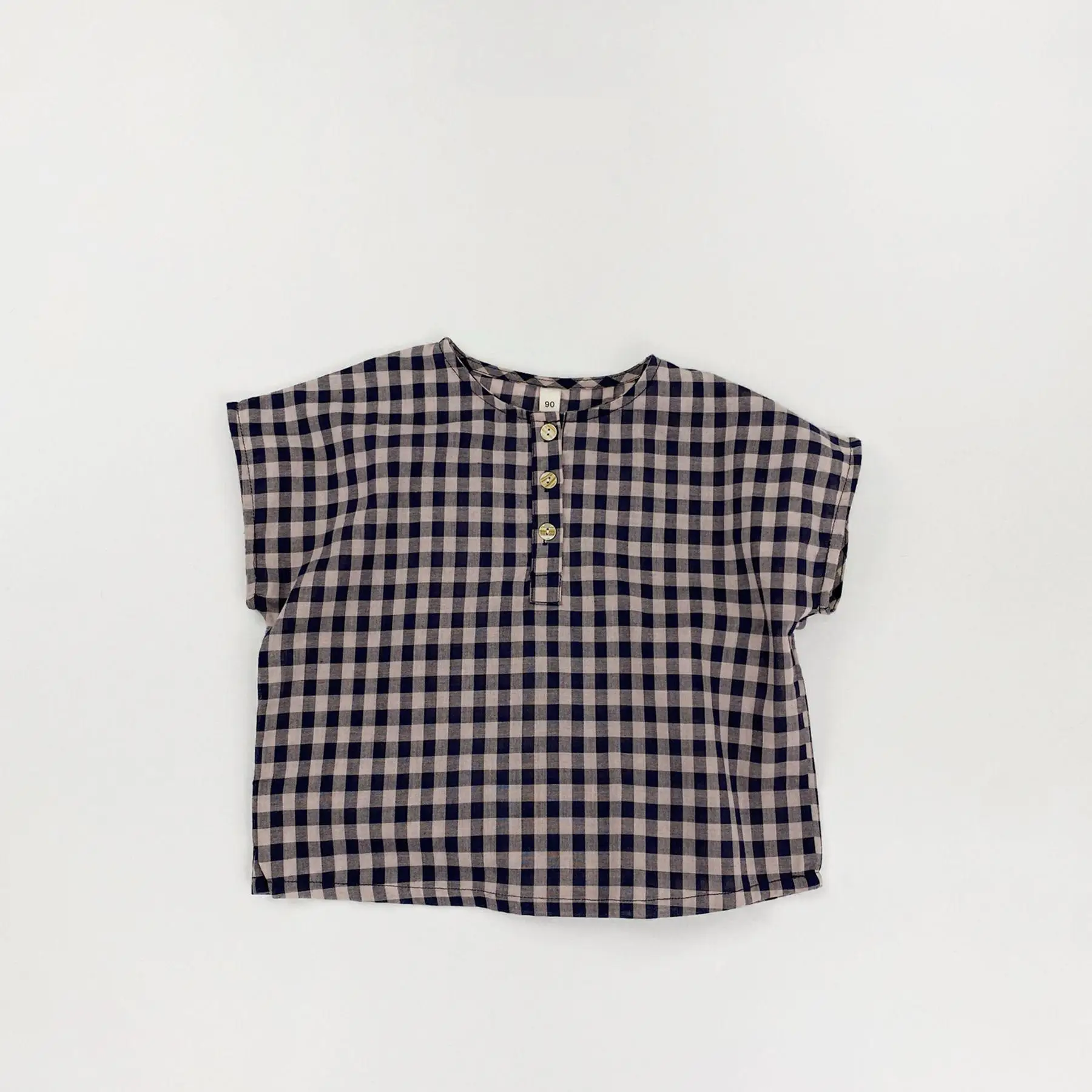 2026 Summer New Children Short Sleeve Shirts Girls Casual Plaid Shirts Toddler Boys Loose Linen Cotton Tops Kids Clothes