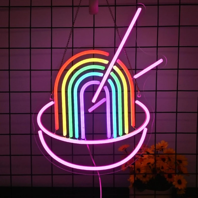 Rainbow Ramen Neon Decoration, Suitable for Wall Decoration Neon Ramen Light Sign Power Restaurant Ramen Shop Window Decoration