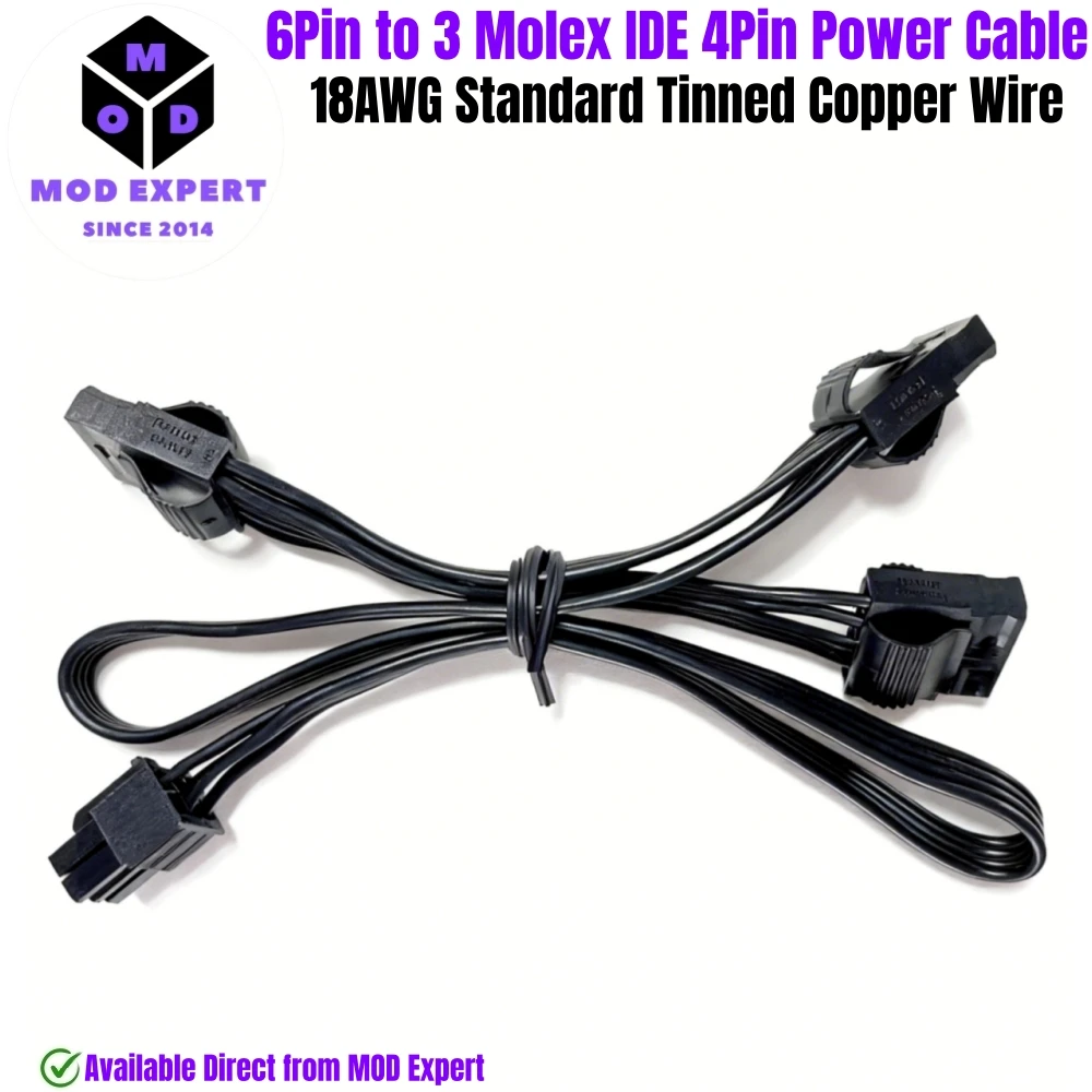6Pin to 3 Molex IDE 4Pin Perif PATA Power Cable for Corsair RM1000, RM850, RM750, RM650, RM550, RM450 Modular Powers, 50+15+15CM