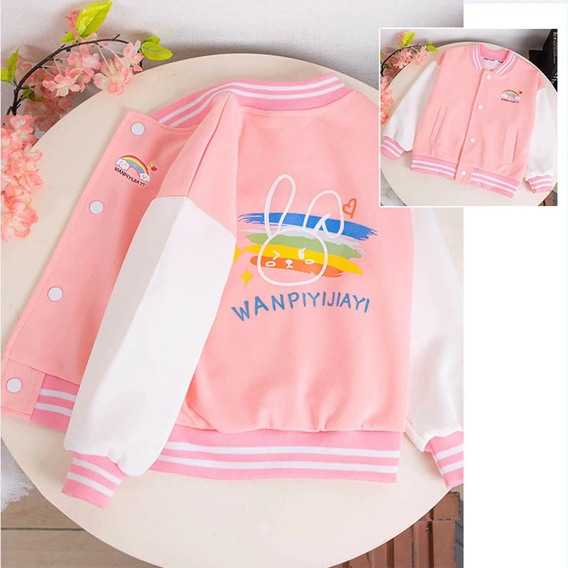 4 6 8 10 12 Years Girls Baseball Coat Spring Autumn Teen Kids Sweatshirt Jackets For Girls New Fashion Unicorn Rabbit Outerwear