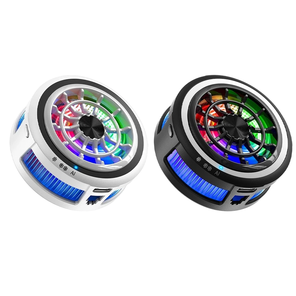 Magnetic Phone Cooler With AI Temperature Control And RGB Light For Gaming Smartphones Portable USB Cooling Fan Black