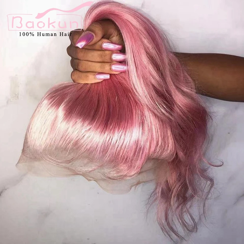 13x4 Half Blue Blonde 613 Human Hair Wig Pre Plucked Pink 360 Body Wave Lace Front Wig HD Glueless Human Hair Lace Frontal Wig