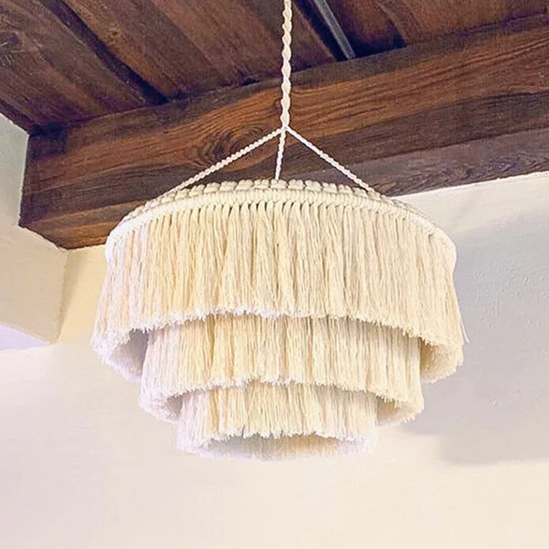 Imagem -06 - Tecido Tapeçaria Abajur Nórdico Macramé Boho Pendurado Tampa da Lâmpada Teto Pingente de Luz Casa Quarto Lustres Decorativos