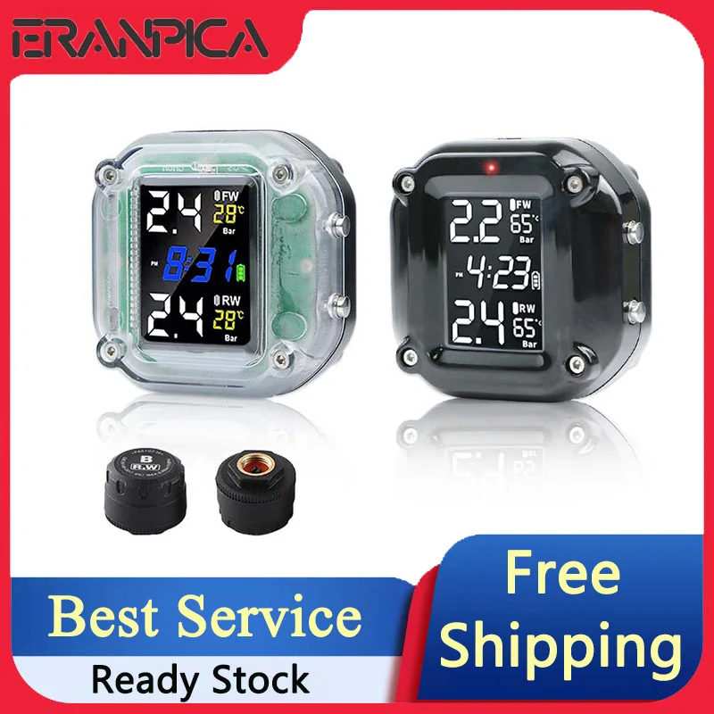 

Eranpica Alarms Intelligent System USB TPMS Tire Pressure Monitor System With Digital Gauge For Motorcycle 2 External Sensor