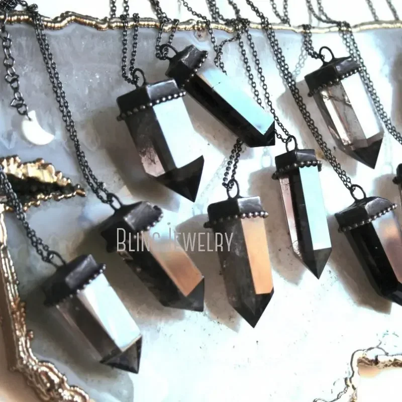 10pcs Arcane Accossary Smoky Quartz Necklace Crystal Obelisk Stainless Steel Chain Y2k Witchcraft Wiccan Goth Emo Jewelry